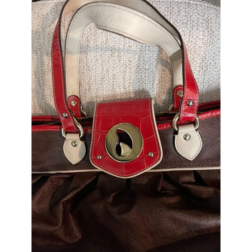 ETRO brown-and-red-cream top-handle bag  Crocodile Vintage Paisley